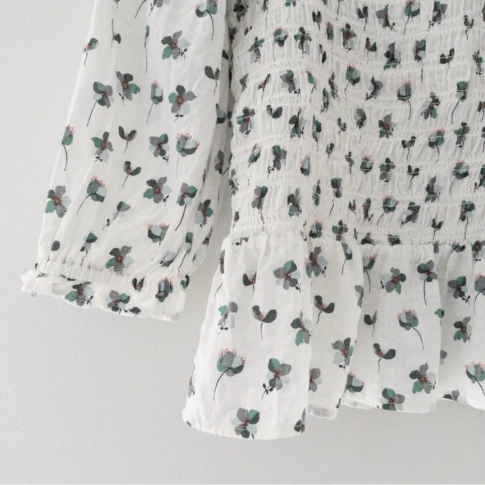 Loft Floral Smocked Puff Sleeve Peplum Top